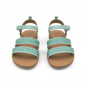 OshKosh B’gosh Toddler Girls Teal Glitter Sandals Size 2 Hook Loop Strappy